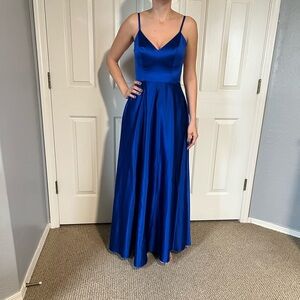 Jules & Cleo cobalt blue silk satin gown size 6 cerulean